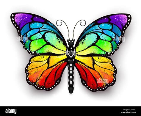 Realistic Monarch Butterfly In All The Colors Of The Rainbow On A White