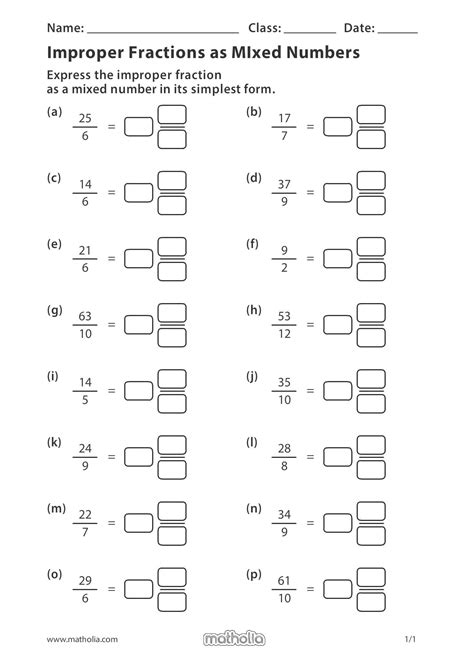 Changing Whole Numbers To Improper Fractions Worksheet