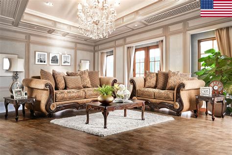 Traditional Living Room Furniture 2pc Sofa Set Goldbronze