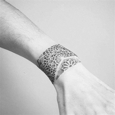 Geometric Dot Work Bracelet Tattoo On The Left Wrist Tattoo Bracelet