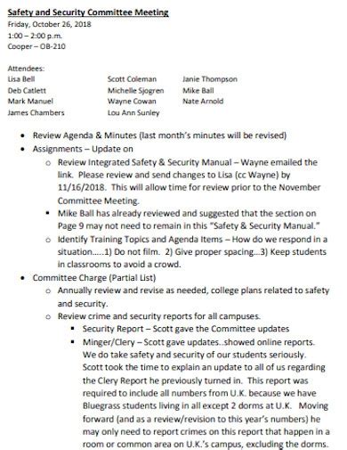 Safety Meeting Minutes Examples