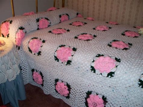 Rose Granny Square Bedspread Coverlet Crocheted By Kansasyaya