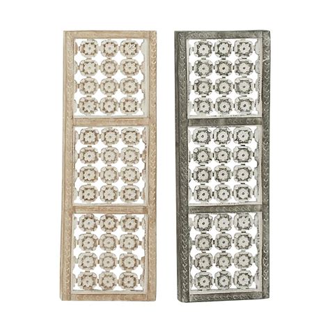 Decmode 12w X 36h In Each Wood 3 Section Floral Lattice Wall Panel
