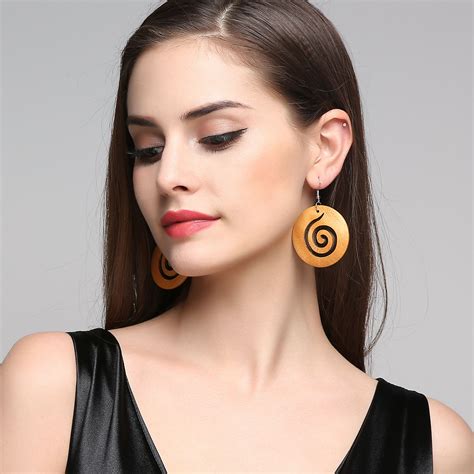 African Wooden Earrings For Women Big Statement Circle Beautiful