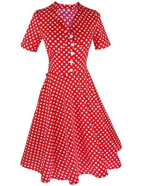 [46 off] vintage polka dot printed v neck flare midi dress for women rosegal