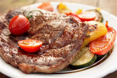 Kobe Beef Ribeye Steak With Grilled Vegetables Stock Image Image Of