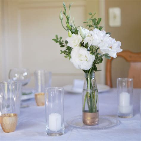 Simple Diy Wedding Centerpiece White Roses And Lisianthus And Boxwood