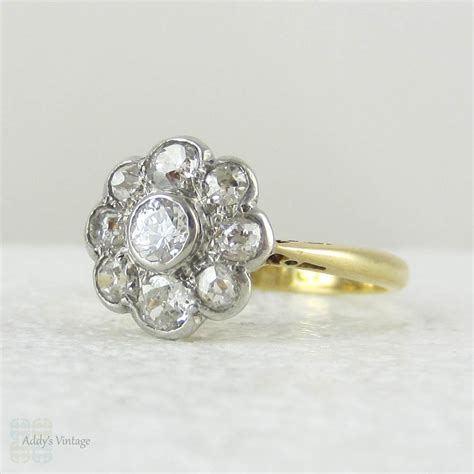 Antique Diamond Daisy Engagement Ring Floral Shape Old Mine Cut And Old