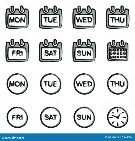Days Of The Week Icons Freehand 2 Color Stock Vector Illustration Of
