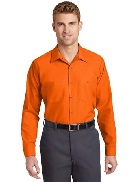 Red Kap Sp14 Mens Long Sleeve Industrial Work Shirt Orange 4xl