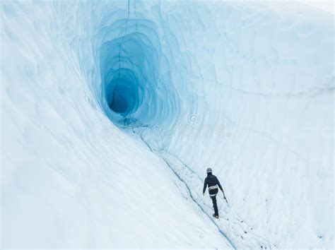 Wide Entrance To An Ice Cave On The Matanuska Glacier In Alaska Stock