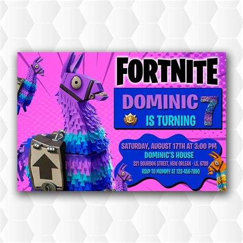 Fortnite Llama Battle Royale Birthday Invitations