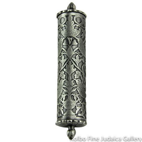 Mezuzah Scroll Design With Birds And Leaf Motif In Pewter Israel Mus