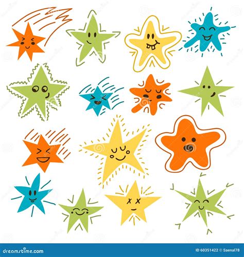 Set Of Hand Drawn Funny Stars Cartoon Comic Style For Your Desi Stock