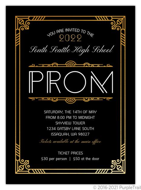 Golden Great Gatsby High School Prom Invitation Prom Invitations