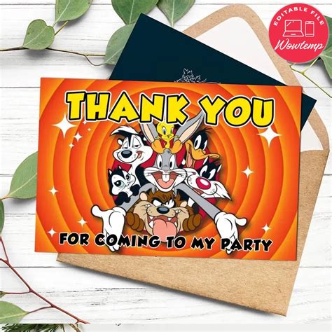 Looney Tunes Thank You Card Template To Print At Home Wowtemp