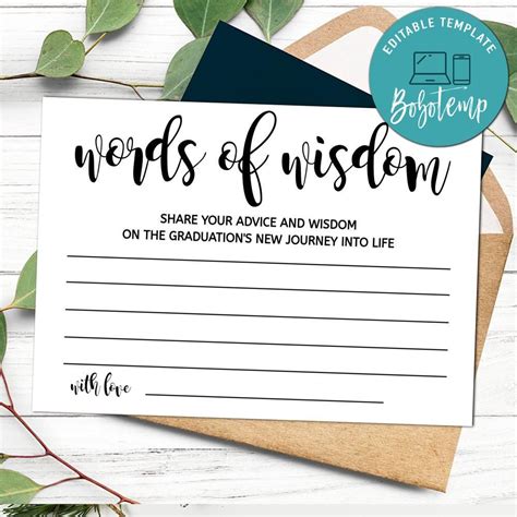 Graduation Words Of Wisdom Card Template To Print At Home Diy