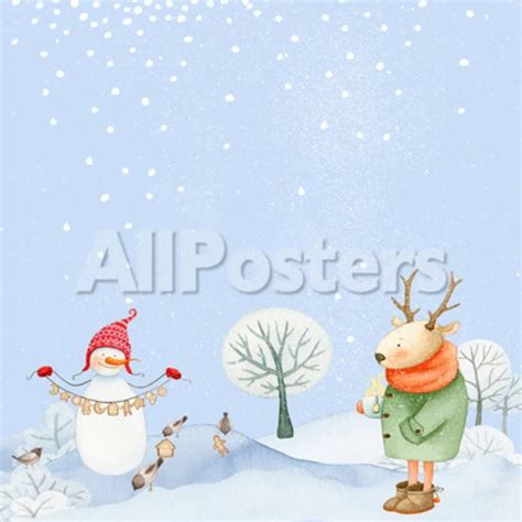 Deer And Snowman In Snowy Winter Forest Posters Grab My Art