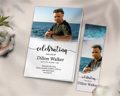 Celebration Of Life Invitation Memorial Bookmark Ocean Sea All