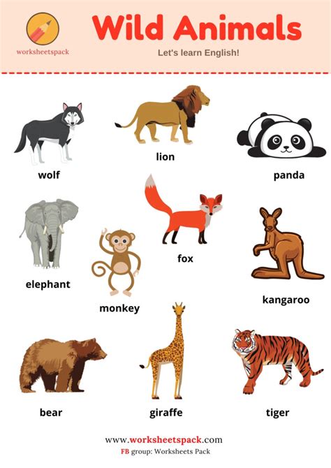 Wild Animals Names Vocabulary With Pictures Printable And Online