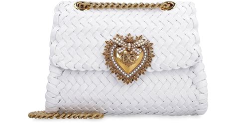 Dolce And Gabbana Devotion Woven Leather Shoulder Bag In White Lyst