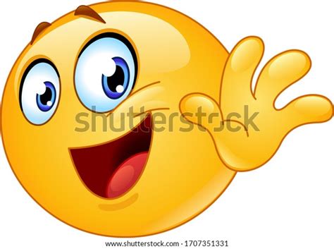 Happy Emoji Emoticon Waving Goodbye Saying Stock Vector Royalty Free