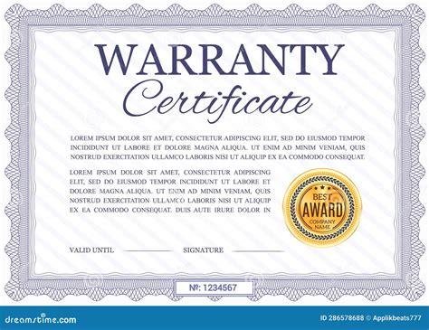 Warranty Certificate Vector Template Diploma Stock Vector