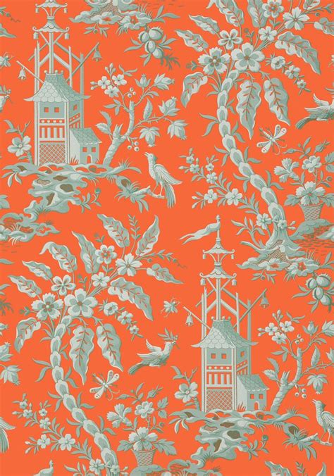 Pagoda Garden Coral T14205 Collection Imperial Garden From Thibaut