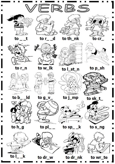 Action Verbs Worksheets Sketch Coloring Page