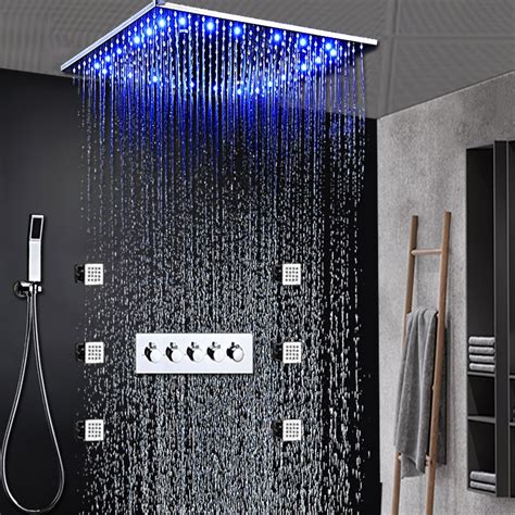 Bathroom Led Shower System 20 Rain Shower Set Luxury Square Shower Head Mist Massage Panel