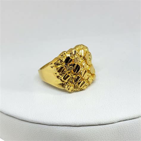 Solid 24k Yellow Gold Extra Large Diamond Cut Mens Nugget Ring Size 5