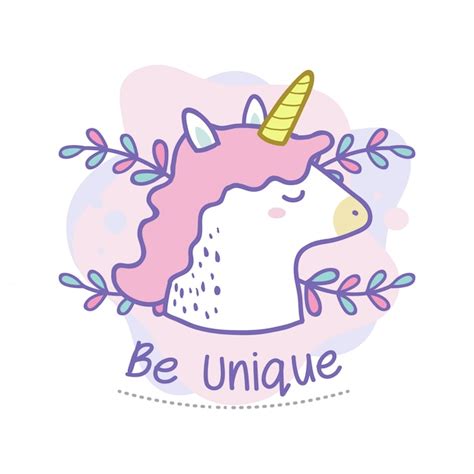 Premium Vector Be Unique Quote Of Cute Unicorn Doodle