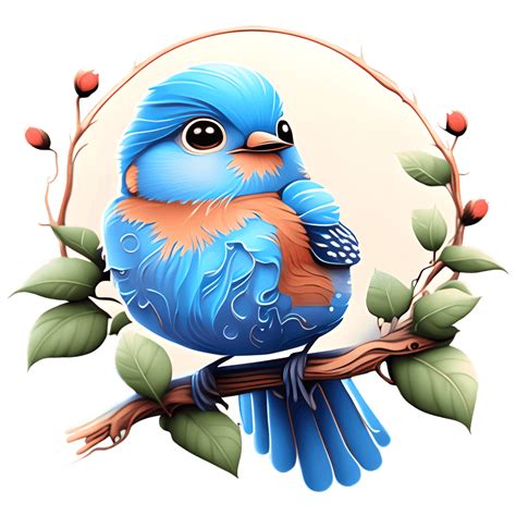 Cute Bluebird On Branch Happy Graphic · Creative Fabrica
