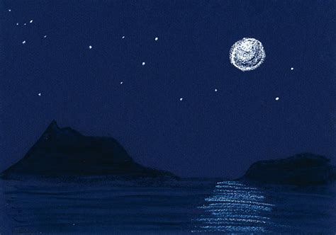 Moon On The Ocean Drawing By Hakon Soreide