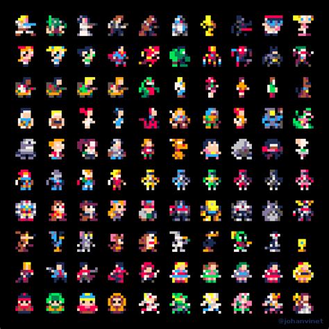 100 famous characters in 8x8 pixels w/ pico8 palette (NEW SET 2020