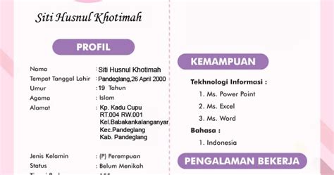 Kumpulan contoh contoh surat lamaran kerja, cv curriculum vitae,tutorial dan edukasi. CONTOH CV LAMARAN KERJA YANG MENARIK - husnuls492.com