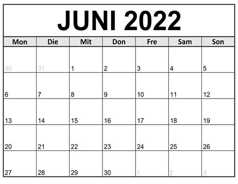 Kalender Juni 2022 Zum Ausdrucken Docalendario