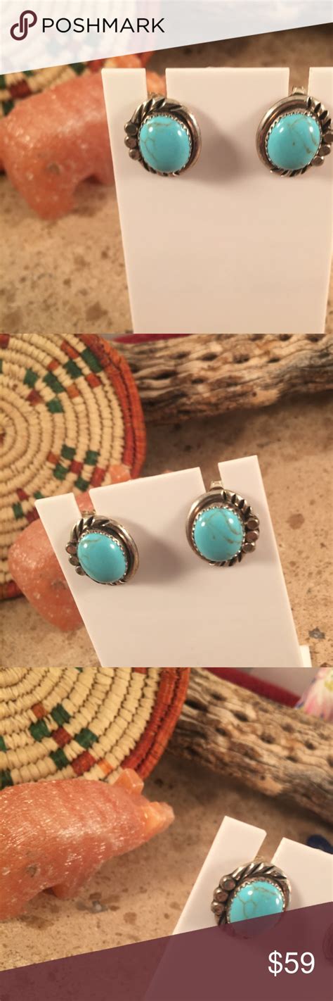 Vintage Navajo Turquoise And Sterling Earrings Sterling Earrings
