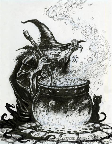 Witch And The Cauldron Etsy New Zealand Evil Witch Witch Drawing