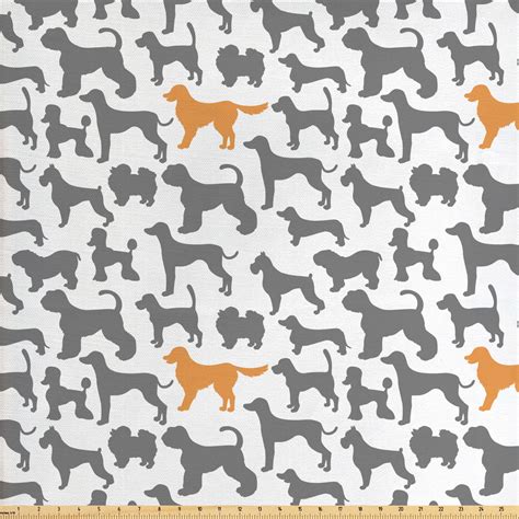 Dogs Fabric By The Yard Pattern With Dog Silhouettes Different Breeds