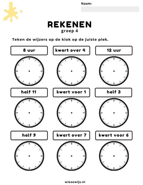 Werkblad Rekenen Groep 4 Klokkijken Wijzers Tekenen Wiesewijs