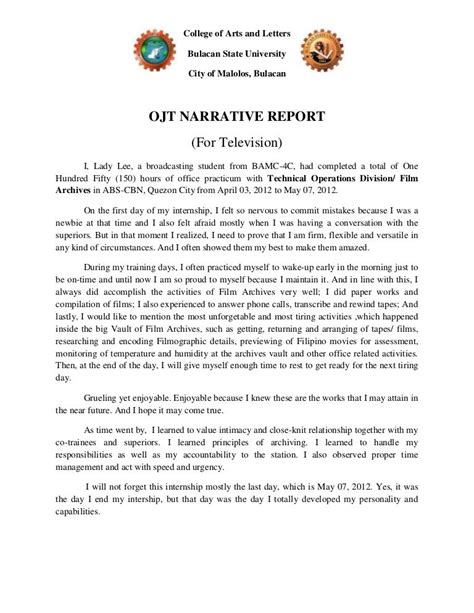 Ojt Narrative Report