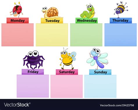 Days Of The Week Banner Template With Colorful Vector Image