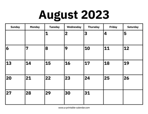 August 2023 Calendars Printable Calendar 2023