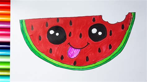 how to draw a cute watermelon slice how to draw and color watermelon ice cream kawaii