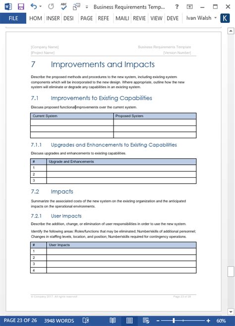 business requirements specification template ms word