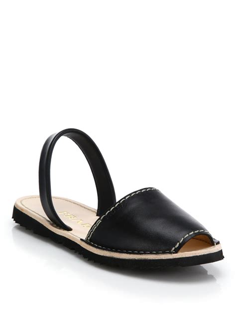 Lyst Prada Flat Leather Slingback Sandals In Black
