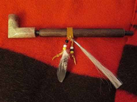 Feather And Beads Decorated Pipe Sacred Ceremonial Pipe Wooden Smoking