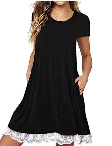 Womens Short Sleeve Pockets Loose T Shirt Dress Casual Swing Black