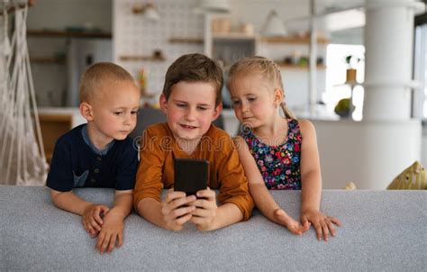 Childhood Technology Kids Smartphone Concept Happy Little Children